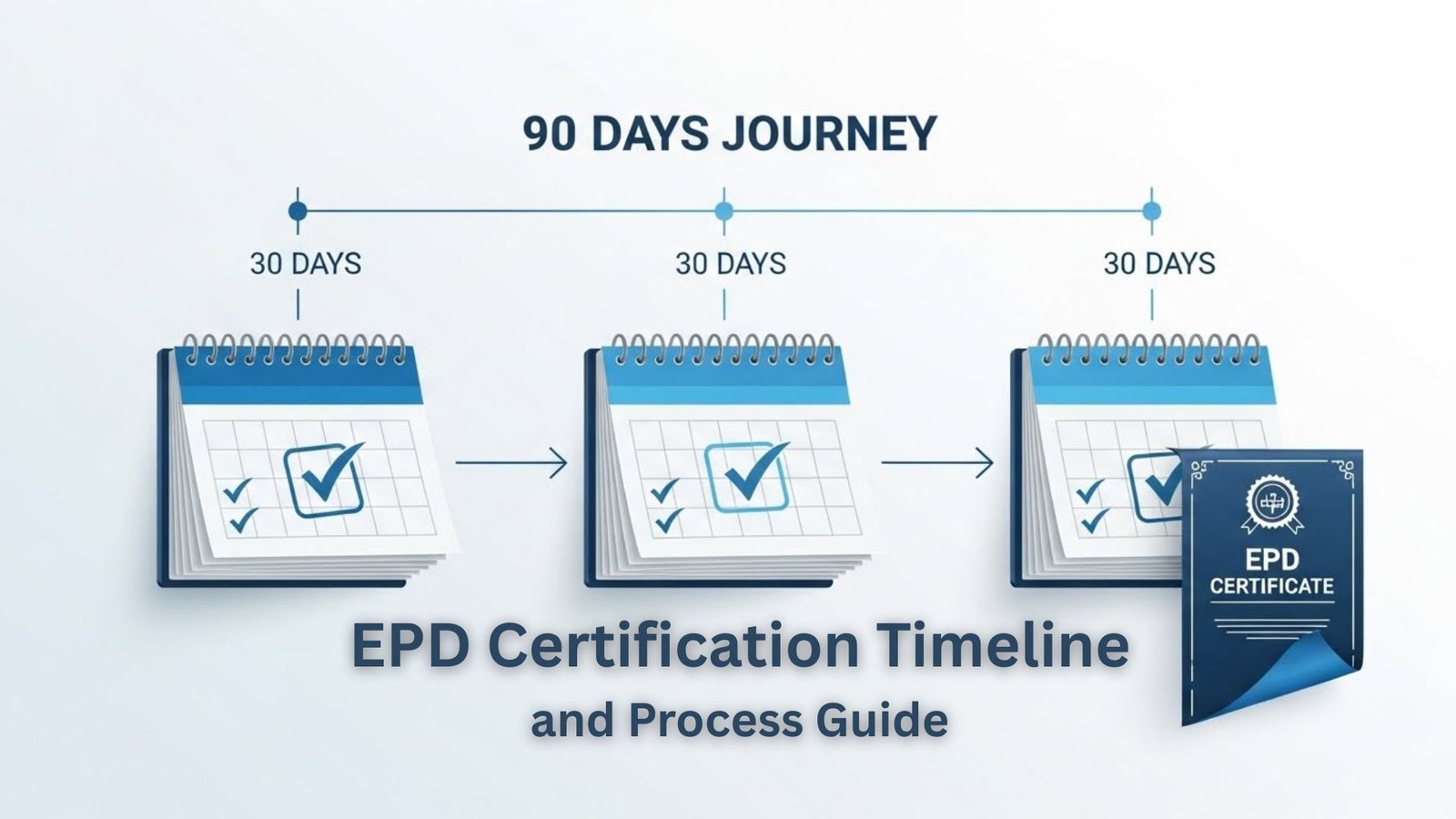 90-day EPD certification roadmap timeline showing step-by-step process from application to approval