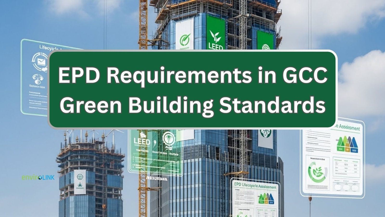 Infographic showing EPD requirements for LEED, Estidama, and Dubai Green Building Regulations